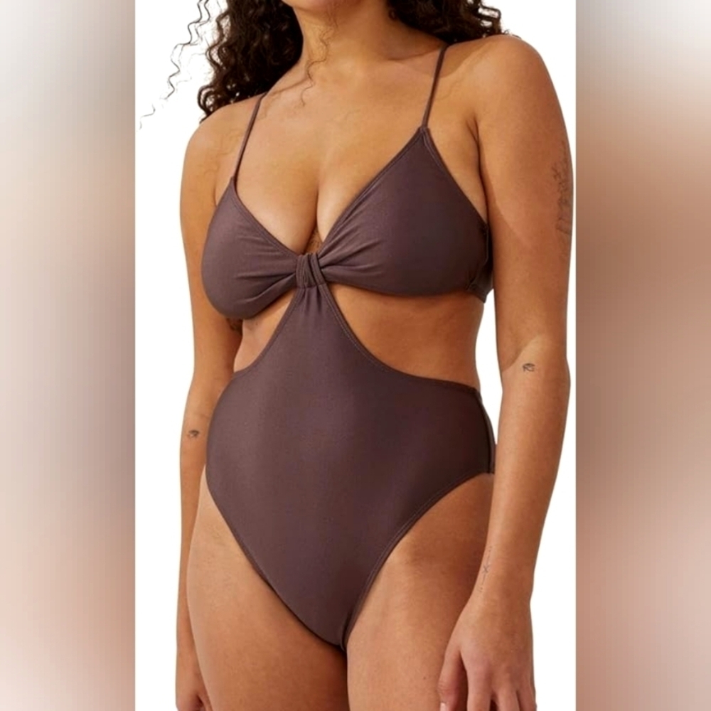 Cotton On Brown Cutout Knot Front Monokini Swimsuit Bathingsuit Size Large